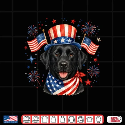 Design Patriotic Black Labrador Dog 4th of July American Flag Shirt
