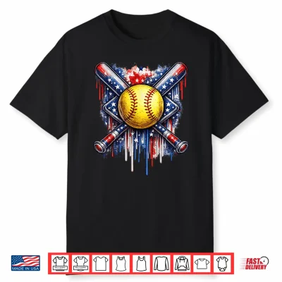 Softball Drip Ice Cream American Flag 4Th Of July Shirt