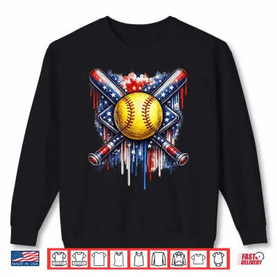Sweatshirt Softball Drip Ice Cream American Flag 4th of July Shirt
