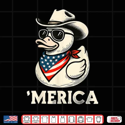 Design Rubber Duck Duckie American Flag Bandana Cowboy Hat Country Shirt