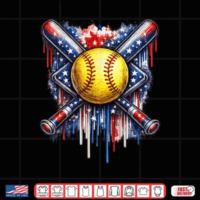 Design Softball Drip Ice Cream American Flag 4th of July Shirt
