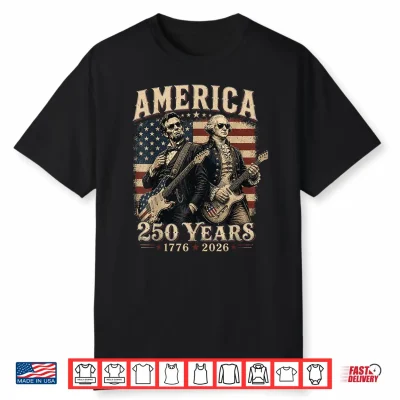 Washington And Abraham Playing Guitar Lincoln 4Th Of July Shirt