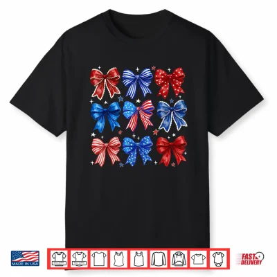 4Th Of July Patriotic Coquette Bow Usa Flag Women Girl Shirt