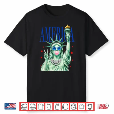 4Th Of July Statue Of Liberty Blowing Bubble Usa Girly Women Shirt