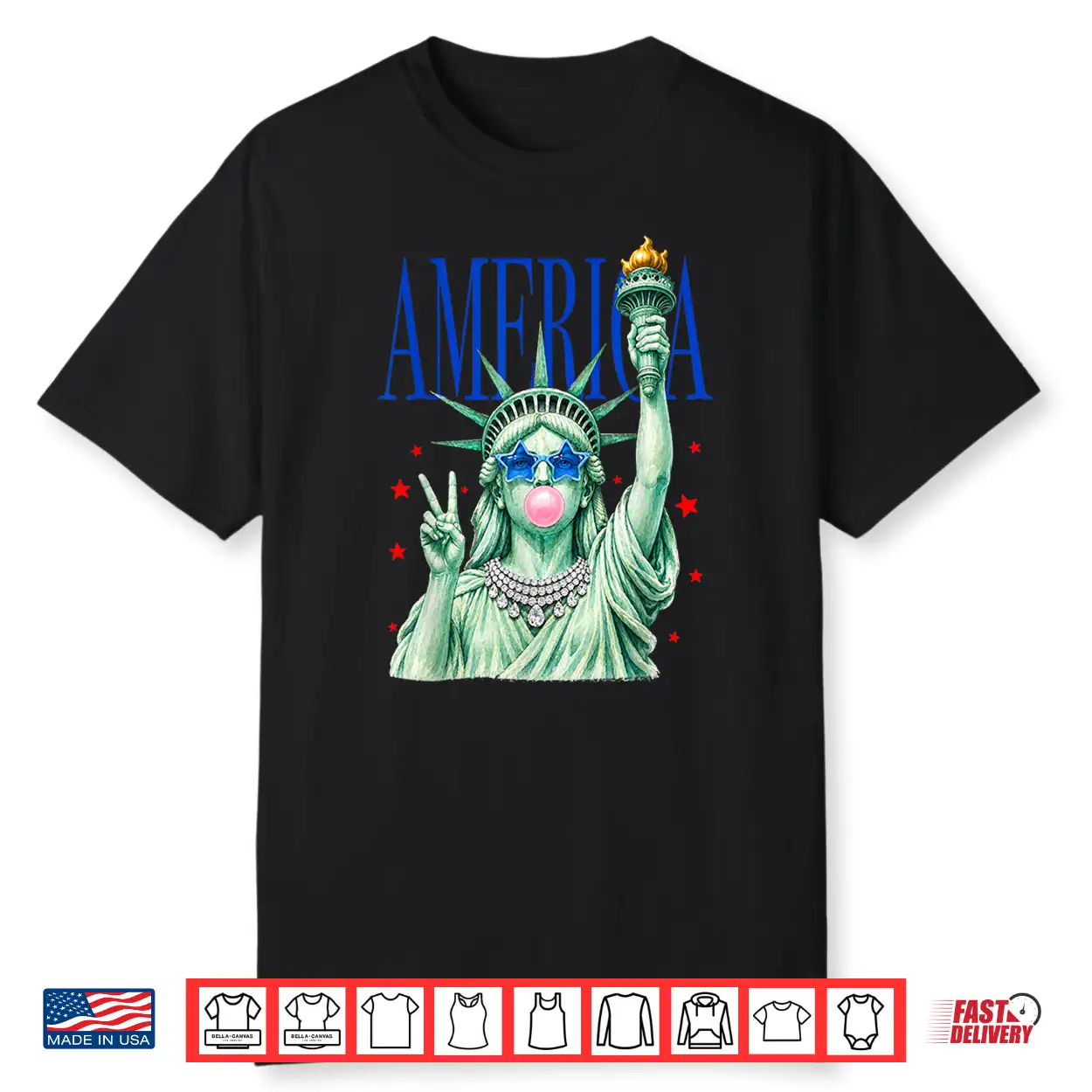 4Th Of July Statue Of Liberty Blowing Bubble Usa Girly Women Shirt 4Th Of July Statue Of Liberty Blowing Bubble Usa Girly Women Shirt
