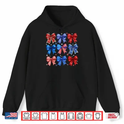 Hoodie 4th of July Patriotic Coquette Bow USA Flag Women Girl Shirt