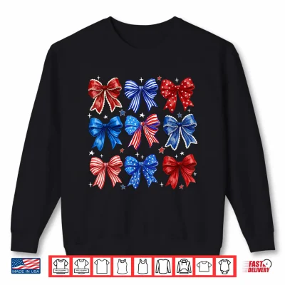 Sweatshirt 4th of July Patriotic Coquette Bow USA Flag Women Girl Shirt