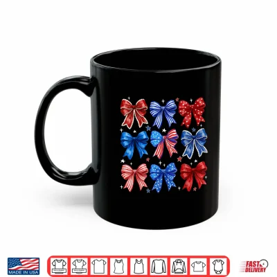 Mug 4th of July Patriotic Coquette Bow USA Flag Women Girl Shirt