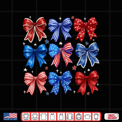 Design 4th of July Patriotic Coquette Bow USA Flag Women Girl Shirt