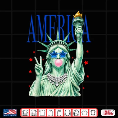 4Th Of July Statue Of Liberty Blowing Bubble Usa Girly Women Shirt 4 Design 4th of July Statue of Liberty Blowing Bubble USA Girly Women Shirt