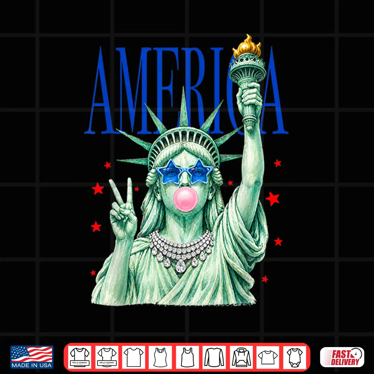 4Th Of July Statue Of Liberty Blowing Bubble Usa Girly Women Shirt 4Th Of July Statue Of Liberty Blowing Bubble Usa Girly Women Shirt