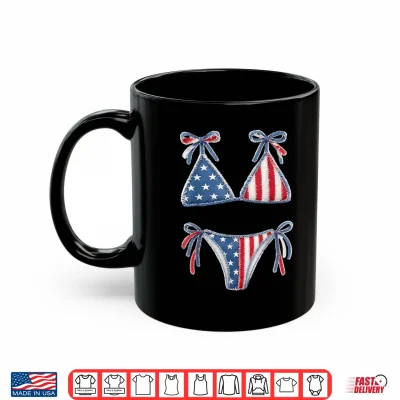 Mug Bikini American Flag Cover Up Swimsuit 4th of July American Shirt