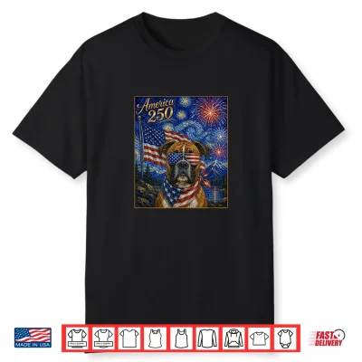 Boxer Dog Art On America 250 Anniversay 4Th Of July Usa Flag Shirt