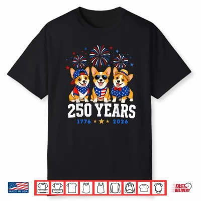 Corgi Dog 250 Anniversary Usa 250Th Corgi 4Th Of July Shirt