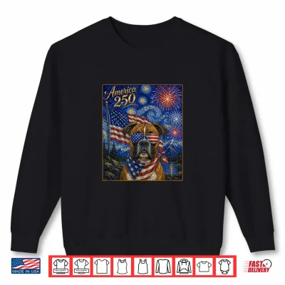 Sweatshirt Boxer Dog Art on America 250 Anniversay 4th of July USA Flag Shirt