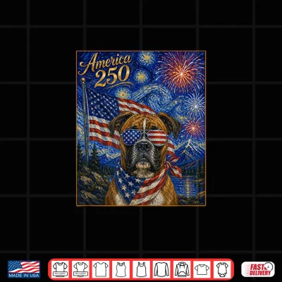 Design Boxer Dog Art on America 250 Anniversay 4th of July USA Flag Shirt