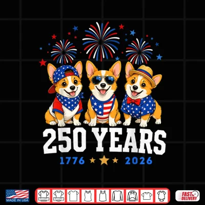 Design Corgi Dog 250 Anniversary USA 250th Corgi 4th of July Shirt