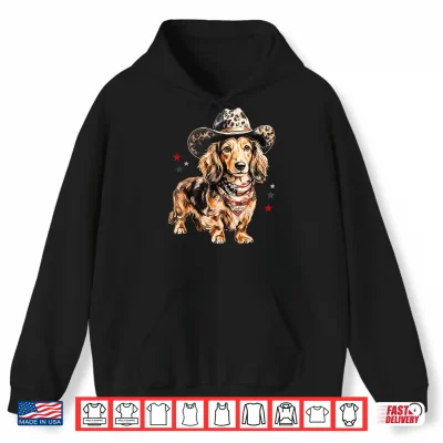 Hoodie Dachshund Cowboy Hat Leopard Doxie American Flag 4th of July Shirt