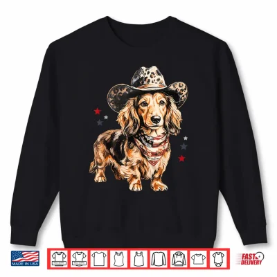 Sweatshirt Dachshund Cowboy Hat Leopard Doxie American Flag 4th of July Shirt
