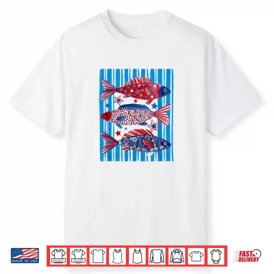 Floral American Flag Stripes Fish 4Th Of July Summer Lake Shirt