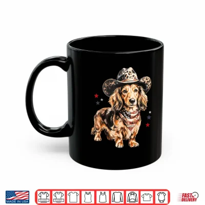 Mug Dachshund Cowboy Hat Leopard Doxie American Flag 4th of July Shirt
