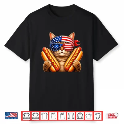 Funny Cat Hotdog 4Th Of July Patriotic Usa Flag Men Women Shirt