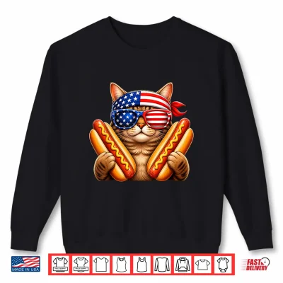 Funny Cat Hotdog 4Th Of July Patriotic Usa Flag Men Women Shirt 2 Sweatshirt Funny Cat Hotdog 4th of July Patriotic USA Flag Men Women Shirt