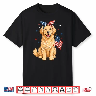 Golden Retriever Dog Us America Flag 4Th July Patriotic Dog Shirt