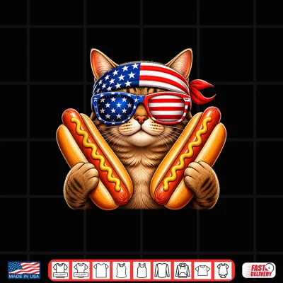 Funny Cat Hotdog 4Th Of July Patriotic Usa Flag Men Women Shirt 4 Design Funny Cat Hotdog 4th of July Patriotic USA Flag Men Women Shirt