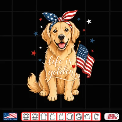 Golden Retriever Dog Us America Flag 4Th July Patriotic Dog Shirt 4 Design Golden Retriever Dog US America Flag 4th July Patriotic Dog Shirt