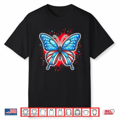 Patriotic Women Girl American Flag 4Th Of July Butterfly Shirt