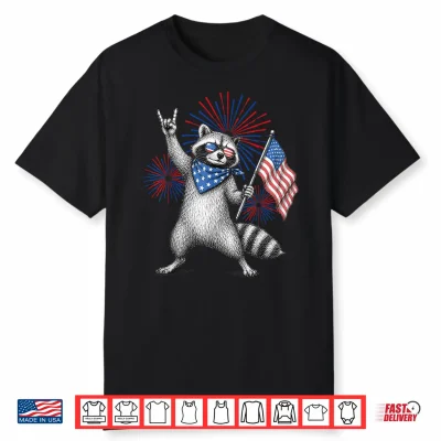 Usa Flag Patriotic Raccoon Funny 4Th Of July Men Women Kids Shirt