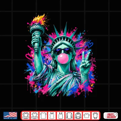 Design Statue of Liberty Bubble Gum Patriotic Memorial Day 4th July Shirt