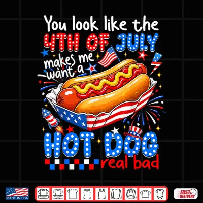 Design You Look Like The 4th of July Funny American Hot Dog Women Shirt