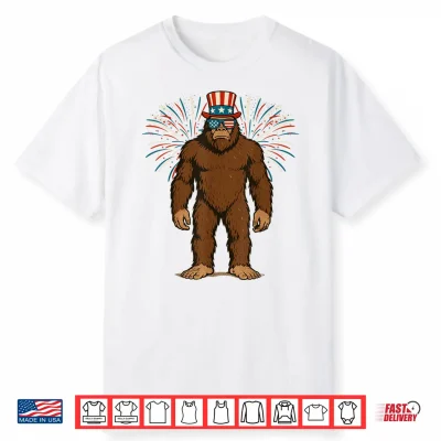 Bigfoot Firework American Flag Sasquatch 4Th Of July Bigfoot Shirt