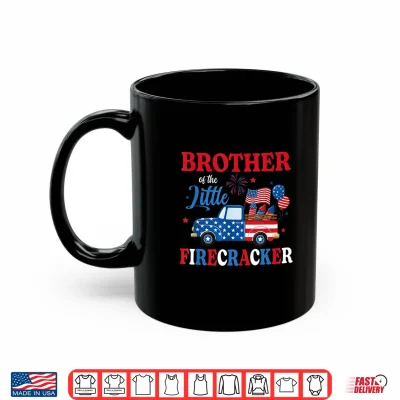 Mug Brother of The Little Firecracker 4th of July Birthday Truck Shirt