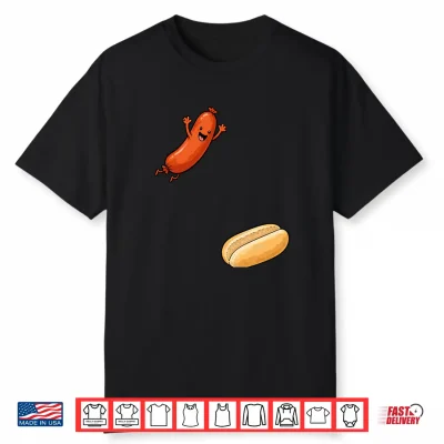 Funny Hot Dog Jumping Into Bun Bbq 4Th Of July Shirt