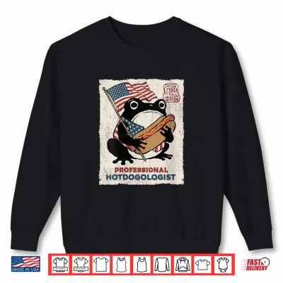 Sweatshirt Hotdogologist Grumpy Frog Hot Dog 4th of July Japanese Shirt