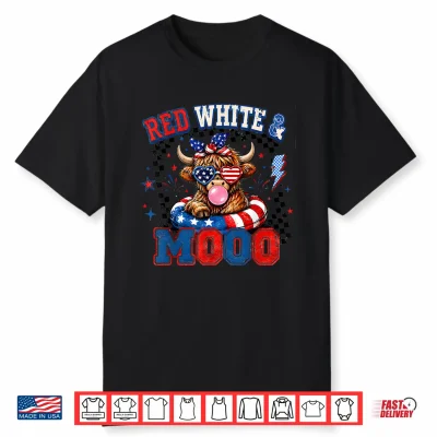 Red White And Moo Highland Cow 4Th July 250 Years Patriotic Shirt