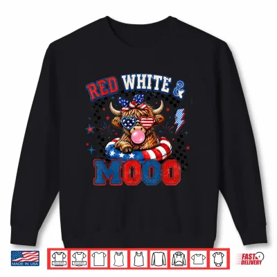 Sweatshirt Red White and Moo Highland Cow 4th July 250 Years Patriotic Shirt