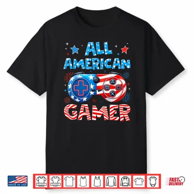 All American Gamer 4Th Of July Game Controller Funny Boy Men Shirt