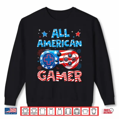 Sweatshirt All American Gamer 4th of July Game Controller Funny Boy Men Shirt