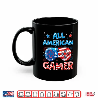 Mug All American Gamer 4th of July Game Controller Funny Boy Men Shirt