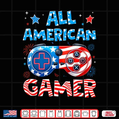 Design All American Gamer 4th of July Game Controller Funny Boy Men Shirt