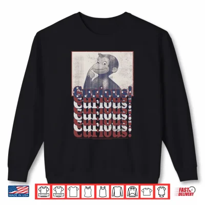 Sweatshirt Curious George 4th of July American Flag Text Stack Performance Shirt