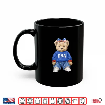 Mug Cute Patriotic Bear USA 4th of July American Coquette Bow Shirt