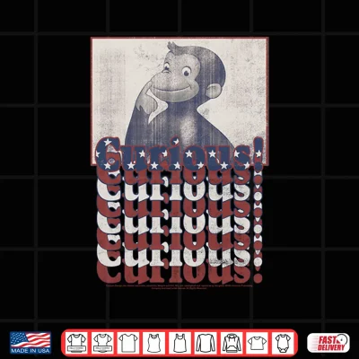 Design Curious George 4th of July American Flag Text Stack Performance Shirt