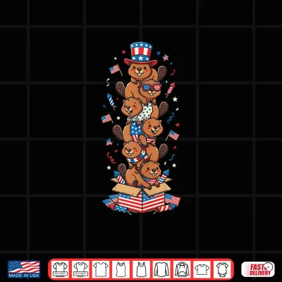 Design Funny Beaver American USA Flag Memorial Day 4th of July Shirt