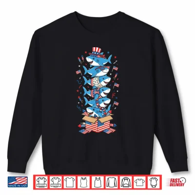 Sweatshirt Funny Shark American USA Flag Memorial Day 4th of July Shirt
