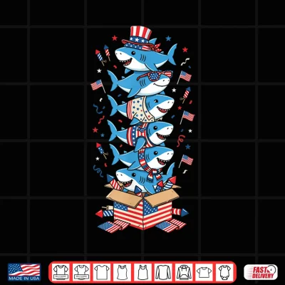 Design Funny Shark American USA Flag Memorial Day 4th of July Shirt